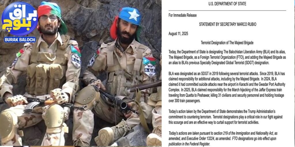 U.S Declares Indian Proxies BLA and Majeed Brigade as Terrorist Groups