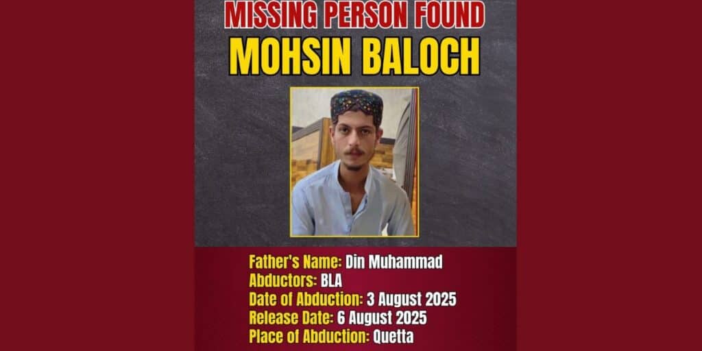 Intelligence-based operation leads to safe recovery of missing youth Mohsin Baloch