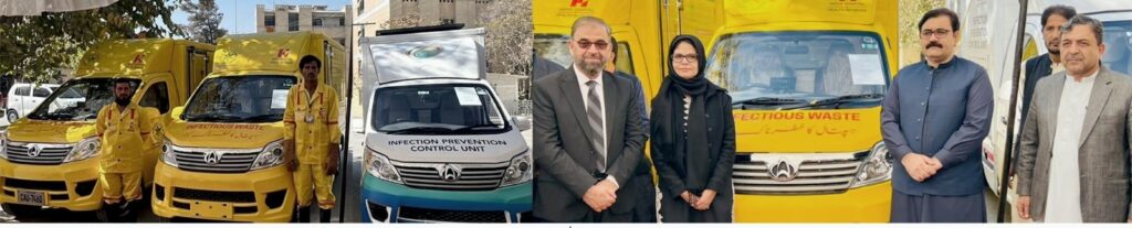 Indus Hospital and Health Network (IHHN), in collaboration with the Health Department Balochistan, officially launched a fleet of special yellow vehicles for the management of infectious medical waste