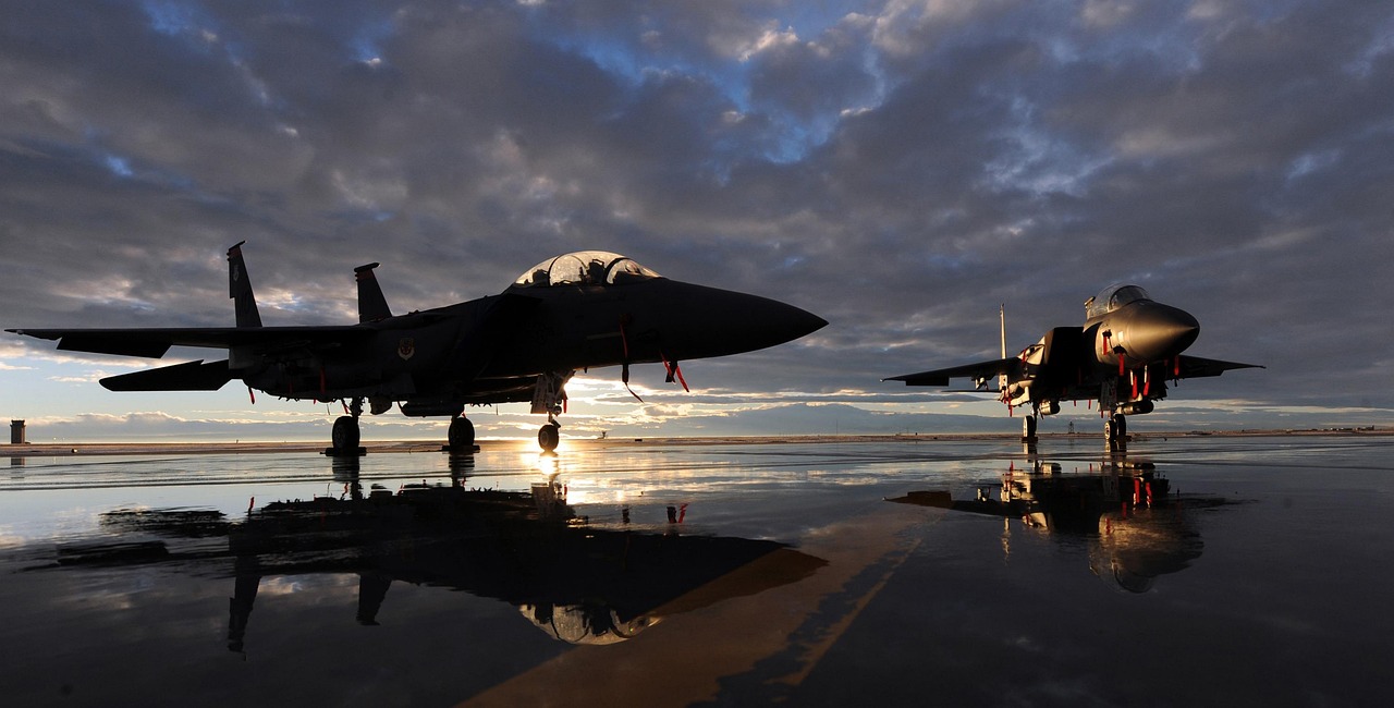 us air force, f-15e, fighter jet, aircraft, sky, clouds, nature, sunset, silhouette