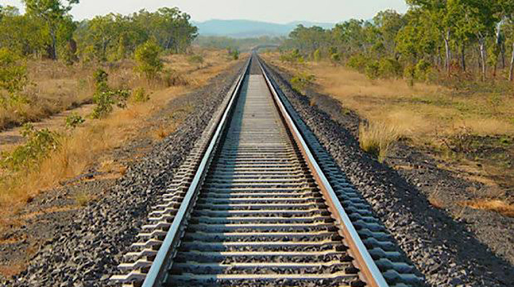 Railway track damaged with an explosion