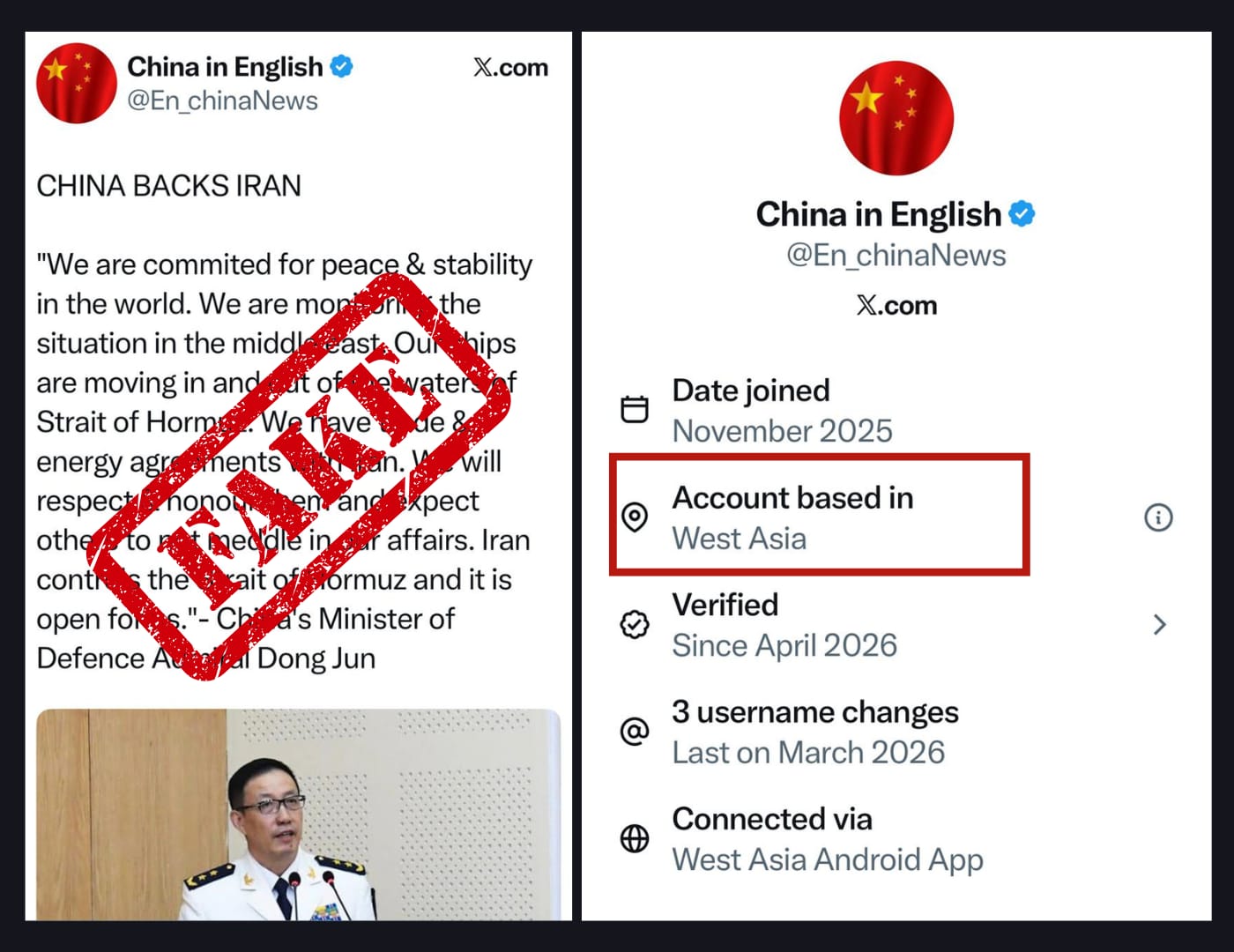 Fake X Account Fabricates Chinese Defence Ministry Statement on Iran