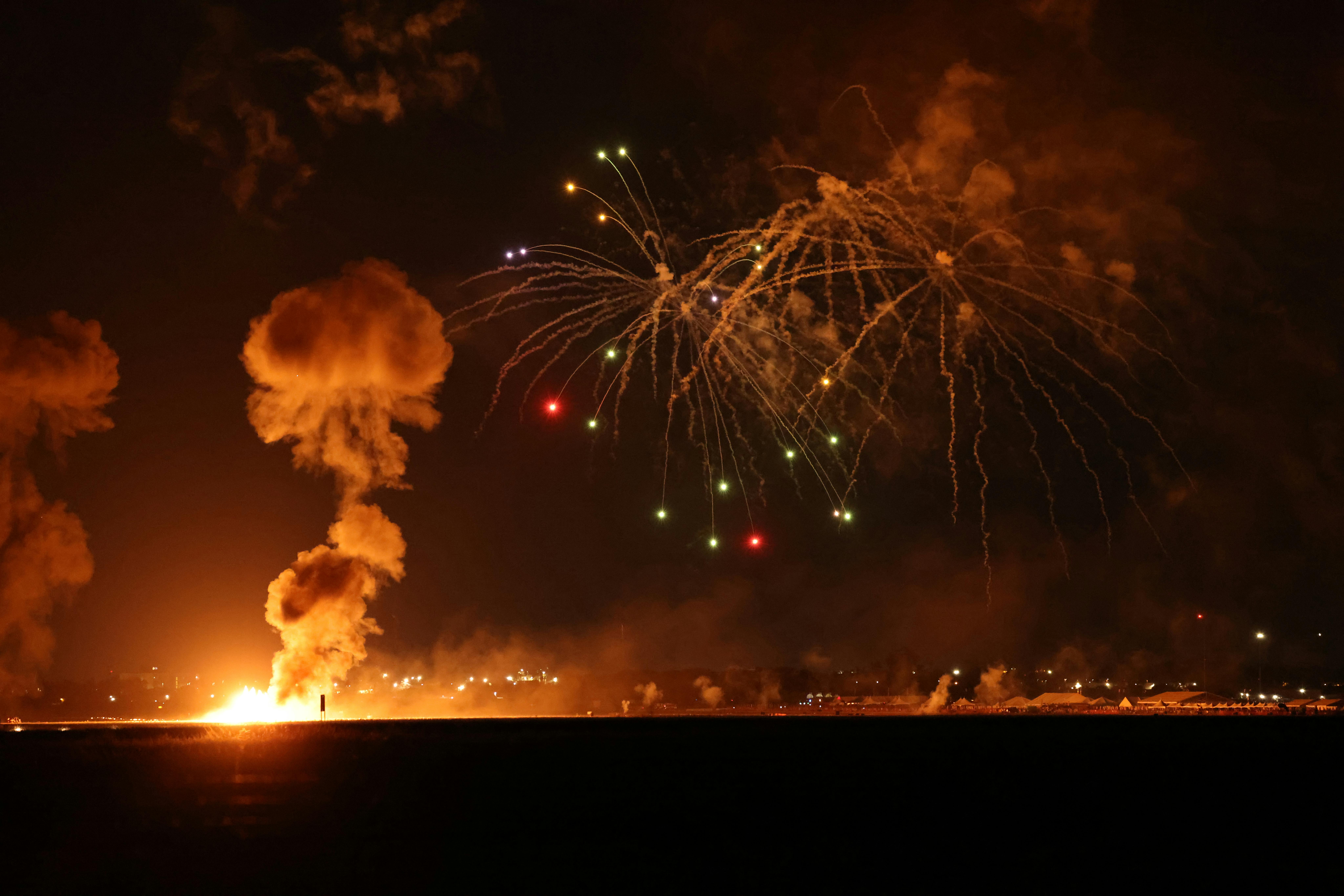 A captivating fireworks show lighting up the night sky with colorful explosions.