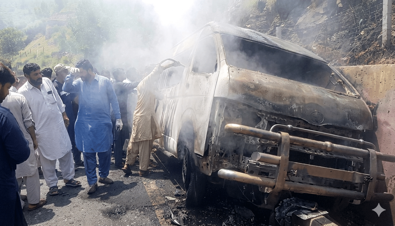 Four Killed, 12 Injured as Tourist Van Catches Fire on Murree Expressway