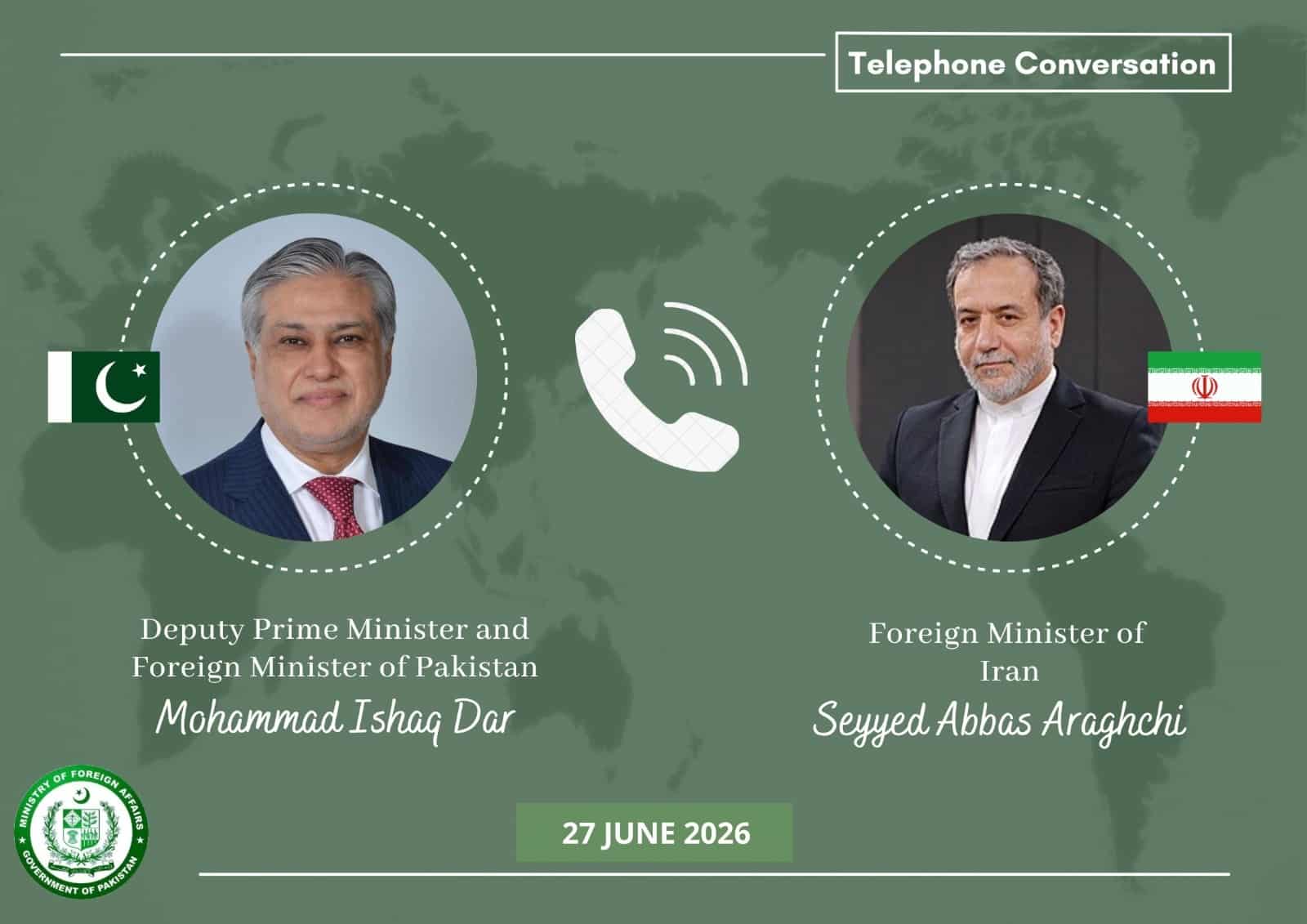 Pakistan, Iran Foreign Ministers Discuss Regional Peace in Phone Call
