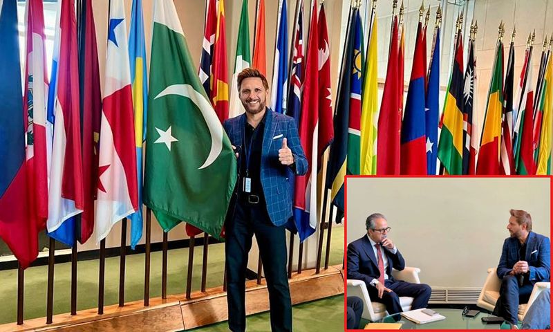 Shahid Afridi Visits UN Headquarters, Meets Pakistan’s Envoy in New York