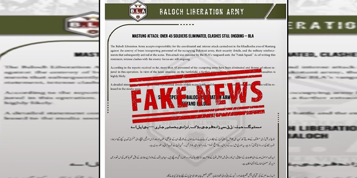 Fact Check: BLA's Claim of Killing 45 Security Personnel in Mastung Is False