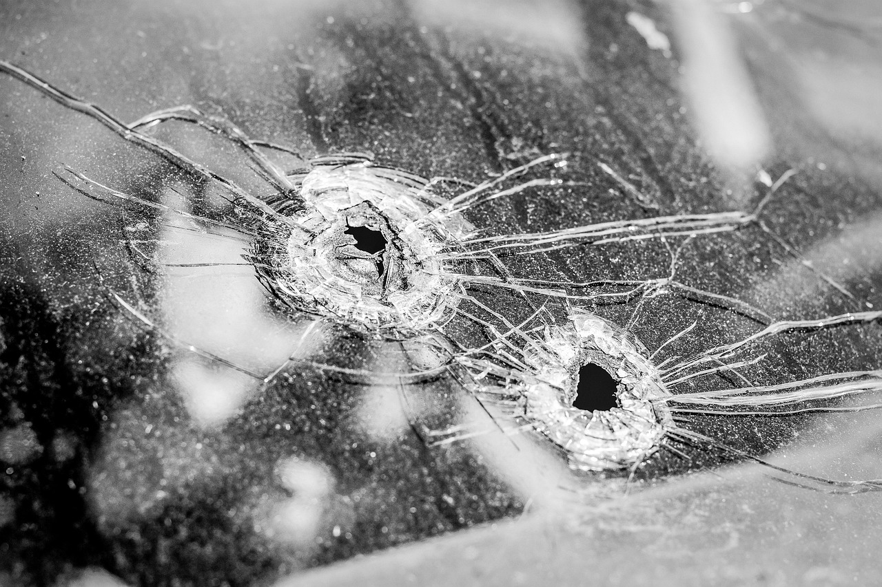 gun shots, windshield, auto, car, vehicle, bullet holes, shots fired, automobile, shattered, broken, shattered glass, wreck, black and white, car wallpapers, monochrome